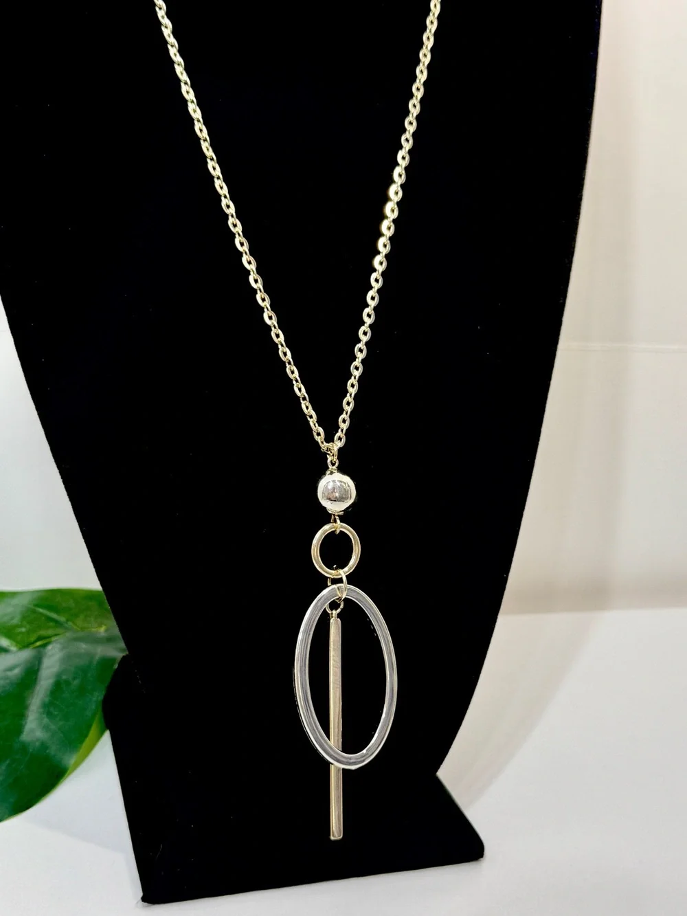 Chico’s Two Tone Geometric Pendant Necklace 36” NWOT